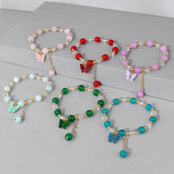 Bracelets de charme coréen multicolore papillon pendentif cristal or couleur entretoise perles femmes hommes amitié fête bijoux