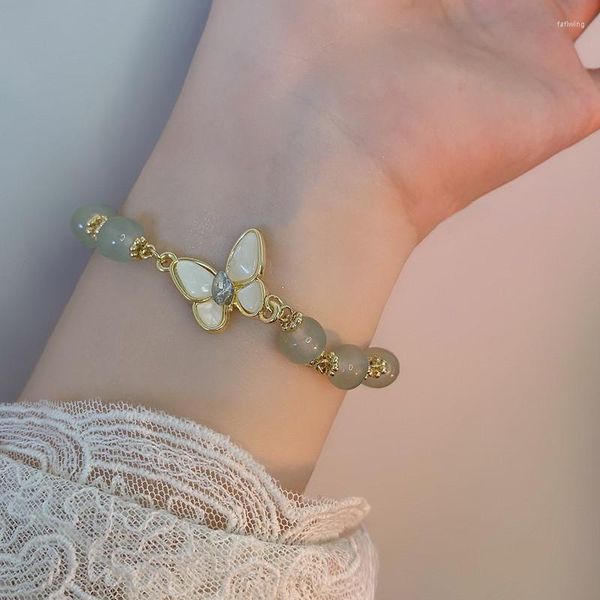 Pulseras con dijes de mariposa de ópalo coreano para mujeres y niñas, pulsera con cuentas de flores de bambú y hojas de Ginkgo de tulipán, regalos de joyería para fiestas