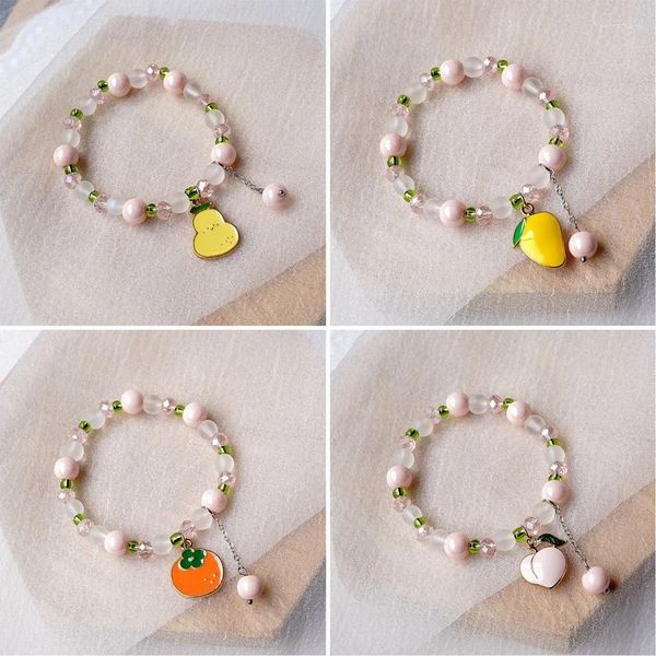 Pulseras de encanto Coreano Pequeño Pulsera de cuentas de cristal fresco para mujeres Doble capa Dulce Chica Fruta Colgante Femenino