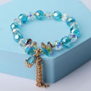Charm Armbanden Koreaanse Stijl Verse Oceaan Blauw Geslepen Kristal Armband Voor Vrouwen Bloem Bal Kralen Kwastje Hanger Gift Meisje