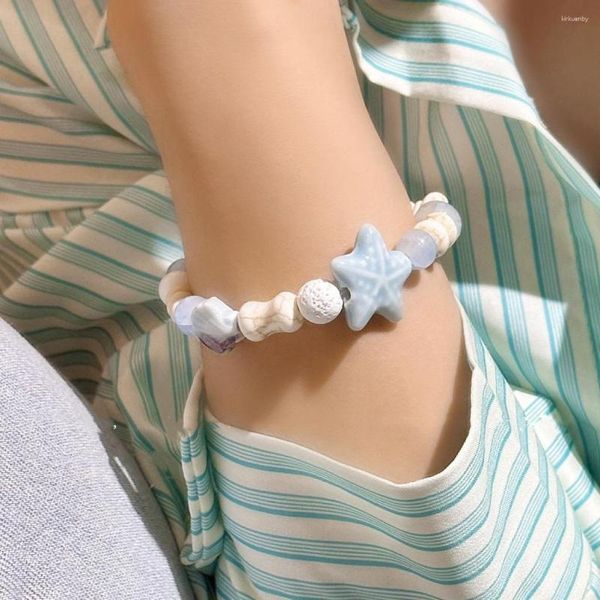 Pulseras de encanto Coreano Verano Lindo Estético Rosa Azul Estrella de mar Pulsera de cuentas de cerámica para mujeres Cuentas de estrella Joyería Y2K Accesorios