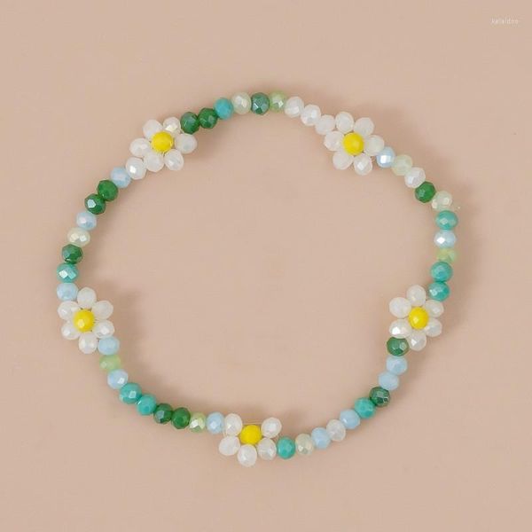 Pulseras con abalorios, pulsera coreana dulce hecha a mano con cuentas de cristal y flor de Margarita para mujer y niña, cadena de cuentas pequeñas exquisitas, joyería G