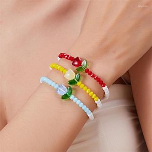 Charm Armbanden Koreaanse Zoete Tulp Bloem Armband Voor Vrouwen Handgemaakte Gevlochten Kralen Rose Verstelbare Trendy Sieraden Cadeau