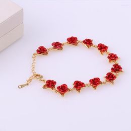 Braccialetti con ciondoli Coreano Trendy Bello ed elegante Bracciale in lega di fiori rosa per le donne Accessori per matrimoni per feste Compleanno di gioielli di moda