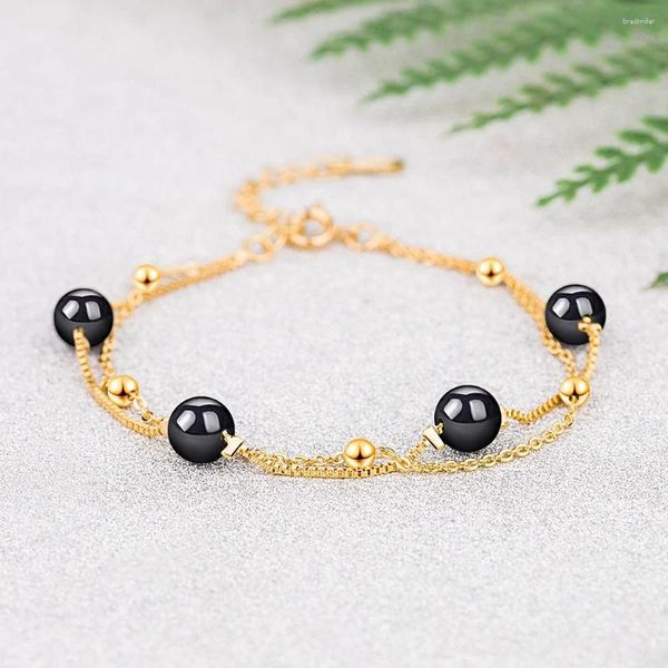 Pulseras de encanto Versión coreana Pulsera de jade plateada Mujeres Joyería de plata de moda simple Ágata negra