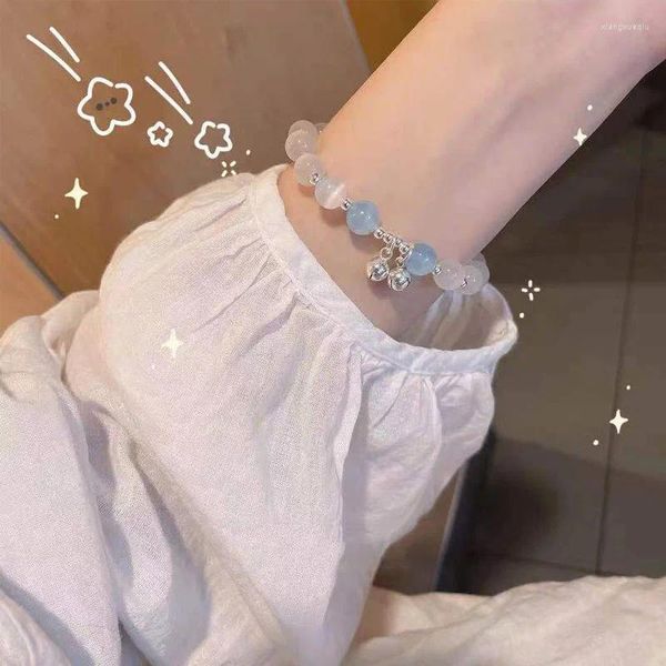 Pulseras de encanto coreano blanco ópalo piedra encantos elásticos campana color plata moda hilo para mujeres niñas joyería de lujo 2023