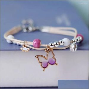 Bracelets de charme Kpop Bracelet de papillon mignon Colorf pour les femmes Girl Fashion Fashion Star Bell Bels Flower Pendant Sisters Drop Del Dhgcx