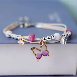 Bracelets de charme Kpop Bracelet de papillon coloré mignon pour les femmes Bell des femmes tissées à la main