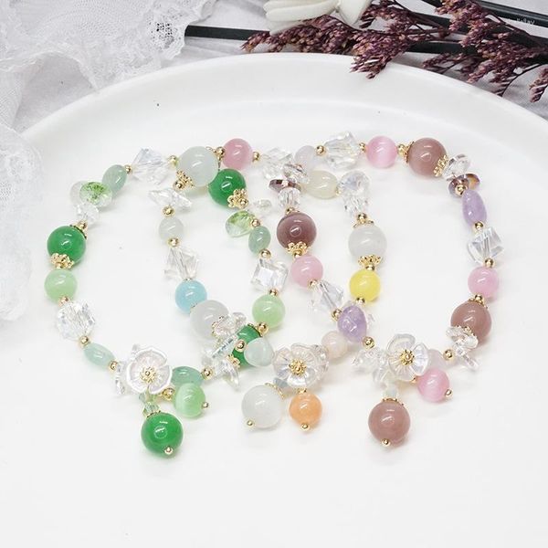 Bracelets de charme Kpop Petit bracelet en cristal frais pour femmes fille couleur bonbon pierre magique main petite amie cadeau corde élastique