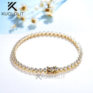 Bracelets de charme Kuoit Bezel Set Tennis pour femmes Solide 14K 10K 925Silver Round D VVS1 Fiançailles Noël 230215