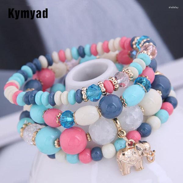 Bracelets porte-bonheur Kymyad 4 pièces/ensemble bohême résine perles pierre de cristal pour femmes Bijoux éléphant charmant Bracelet Femme Bijoux