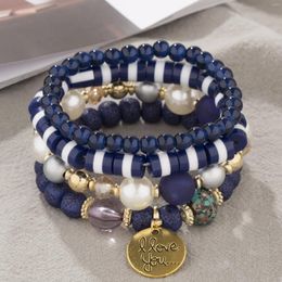 Bracelets de charme Kymyad Bohême Bracelet pour femmes multicouches élastiques lunettes perles simulées perles bijoux ensembles main de femme