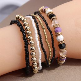 Bedelarmbanden Kymyad Boho 7 stks/set armband voor vrouwen Boheemse dameshand dunne rijstkralen elastische sieraden