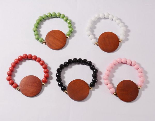 Pulseras con abalorios LN RAINBERY, pulsera de disco de madera en blanco para mujeres y hombres, brazalete elástico de madera con cuentas de 10MM, accesorio JB0819