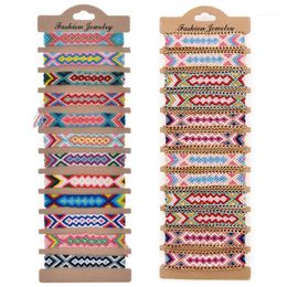 Bedelarmbanden l93e 12 stks bohemia zomerstrand kleurrijke kwast boho weven koorden etnische vriendschap armband polsband kit verstelbaar