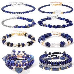 Bracelets de charme Lapis Lazuli Bracelet perlé bleu pierre naturelle réglable médiation guérison bracelet bijoux cadeaux pour femmes hommes