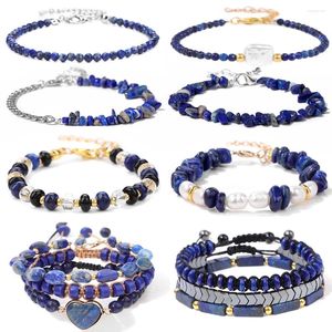 Pulseras de encanto Lapis Lazuli Pulsera con cuentas Azul Piedra natural Mediación ajustable Brazalete de curación Regalos de joyería para mujeres hombres