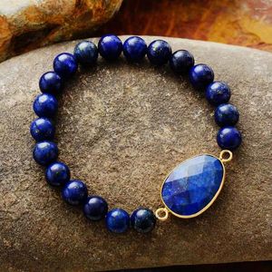 Charm Armbanden Nieuwste Vrouwen Rekbare 8MM Lapis Luzuli Zwarte Onyx Elastische Kralen Armband Natuursteen Sieraden Groothandel