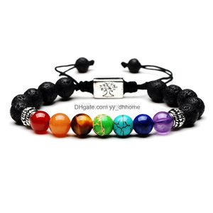 Pulseras con dijes Lava Rock Pulseras con cuentas Moda Cuadrado Árbol de la vida Piedra natural Joyas con dijes 7 Color Puños Brazaletes Turquesa B Dhes7