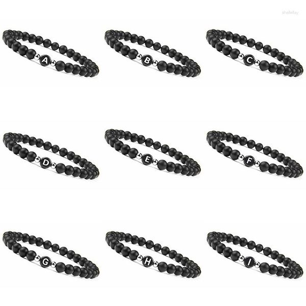 Pulseras con dijes Pulsera de piedra de lava Letra inicial suave Cuenta negra para hombres Mujeres Niña 6 MM