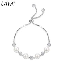 Bedelarmbanden laya natuur parel bedel armband voor vrouwen puur 925 sterling zilveren glanzende witte kubieke zirkonia elegante fijne sieraden 2022 trend