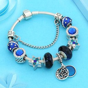 Bracelets porte-bonheur Leabyl bleu foncé étoile lune bracelets coeur Royal cristal Murano bricolage Bracelet de perles pour hommes garçon cadeau PulseiraCharm