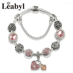Bracelets de charme Leabyl Romantic Rose Crystal Heart Couple Couple Bracelet antique Tibetan Silver Flower Ball Perle Diy pour les femmes Gift Fashion