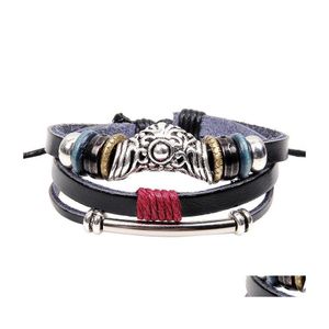 Bracelets de charme Bracelet en cuir réglable rétro véritable chaîne de perles Infinity Drop livraison bijoux Dhcxf