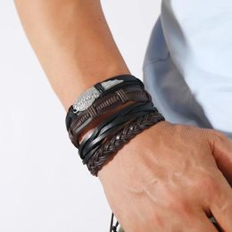 Pulseras de encanto Pulsera de cuero para hombres Tendencia de moda Pluma creativa Combinación multicapa Conjunto tejido Joyería