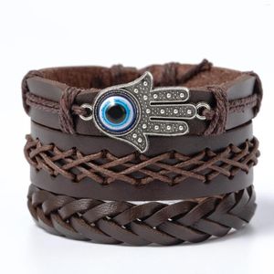 Bracelets de charme Bracelet en cuir pour hommes Blue Eyed Palm tricoté simple combinaison de bricolage personnalisé Street Po bijoux