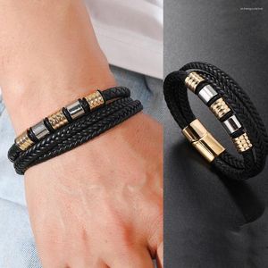 Bracelets porte-bonheur Bracelet en cuir pour hommes en acier inoxydable tressé personnalisé bijoux en corde de peau de vache pour hommes