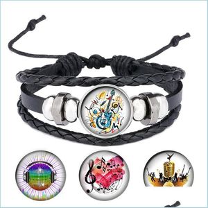 Bracelets à charme bracelet en cuir instrument de musique motif en verre cabochon mens noir cool punk bijoux pour hommes cadeau b056 drop livraison dhb0r