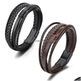 Bracelets de charme Bracelet en cuir Wrap Mtilayer tissé à la main pour hommes style ethnique bijoux de mode livraison directe Dhqpo