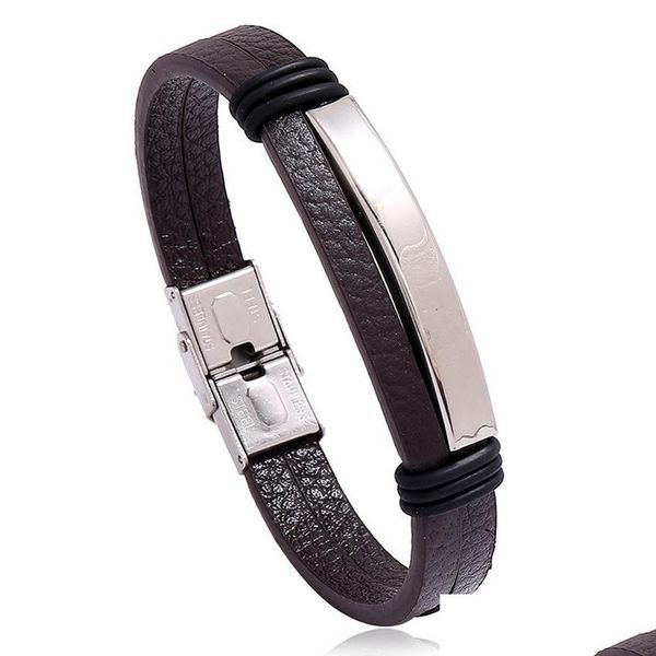 Pulseras con dijes Pulseras de cuero Pulsera Brazalete Brazalete Esmalte en blanco Pulsera de hebilla de acero inoxidable para mujeres Hombres Joyería de moda Wi Dh8Su