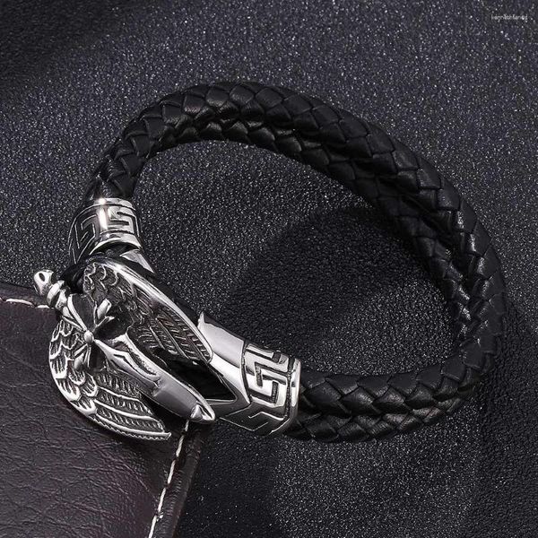 Pulseras con dijes Pulsera de cuerda de cuero Cruz Joyería de ala de plumas tejida para hombres