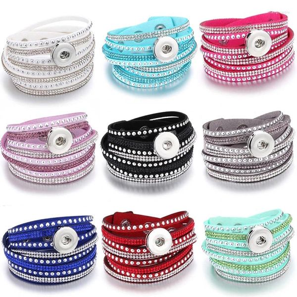 Pulseras con dijes Pulsera de botón de cristal a presión de cuero Hecho a mano Ancho 18 mm Joyería a presión