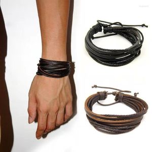 Bedelarmbanden vrijetijds mode mode heren handgeweven meerlagige lager lederen armband handgemaakte veter polsband zwart voor mannen hippie