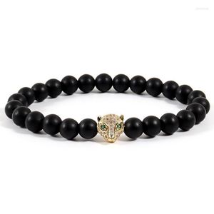 Bracelets de charme Bracelet léopard hommes 2022 mode classique pavé cubique zircone noir mat perle brin pour bijoux cadeau Kent22