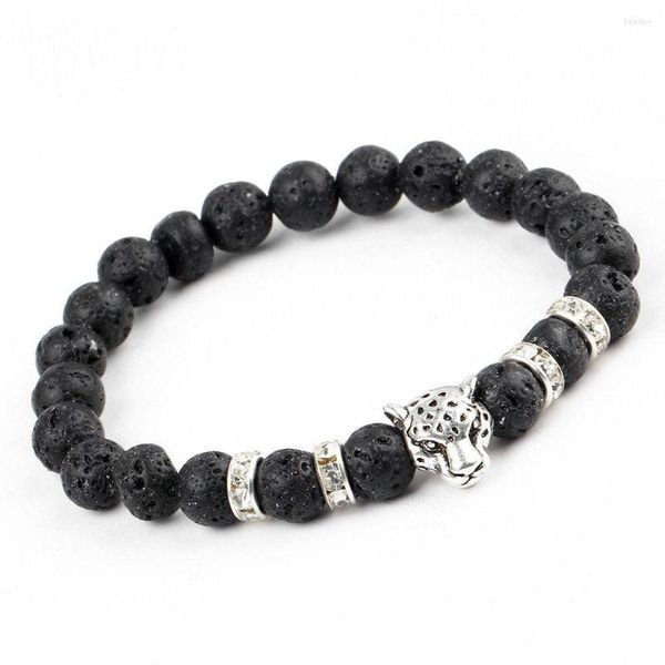 Bracelets porte-bonheur tête de léopard perle bouddha Bracelet pierre naturelle lave oeil de tigre mat pour hommes et femmes cadeau avec boîte délicate