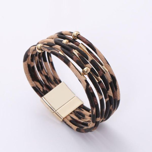 Pulseras con dijes Pulsera de alambre de memoria de cuero de leopardo Envoltura multicapa Joyería ancha para mujeres