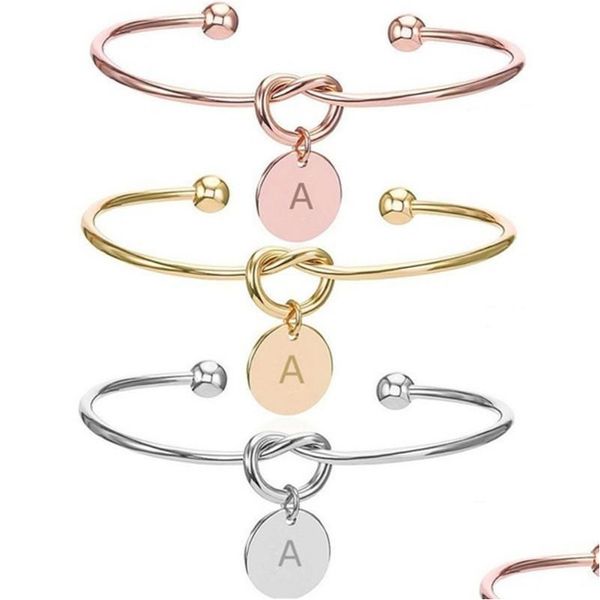 Pulseras con dijes Pulsera de letras Pulseras de corazón para mujeres Niñas Brazalete ajustable abierto Brazalete Joyería de moda Joyería de entrega de gota Bra Dhtdb