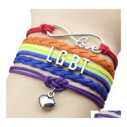 Pulseras de encanto LGBT Orgullo gay para mujeres Hombres Signo de arco iris Mtilayer Cuero Wrap Brazalete Moda Amistad DIY Joyería Regalo Drop Deliv Otjgp