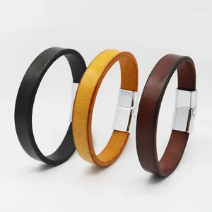 Bracelets de charme Liebe Engel Bracelet rétro en cuir véritable noir et marron avec fermoir magnétique pour hommes femmes bijoux