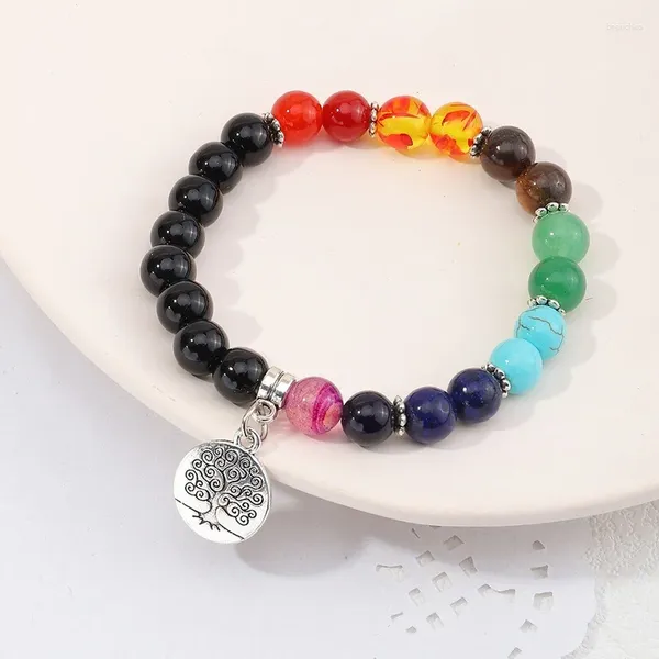 Pulseras de encanto Vida del árbol 7 Chakra Pulsera de cuentas curativas Piedra natural Mala Colgante Buda Equilibrio para mujeres Hombres Joyería de yoga