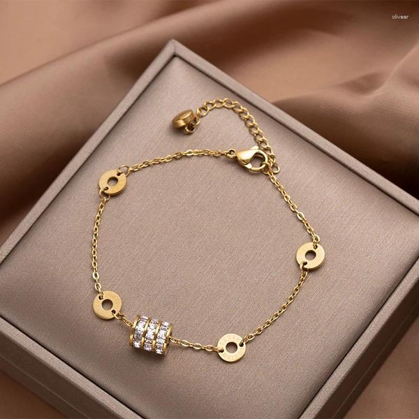 Bracelets porte-bonheur légers de luxe, haute couture, ne se décolore pas, couleur or, acier inoxydable, cristal de Zircon, accessoires géométriques pour femmes