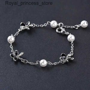 Charm Armbanden Link s LEEKER Koreaanse Mode Zwart Emaille Bloem Voor Vrouwen Zilver Kleur Parel Bruiloft Accessoires Sieraden 039 LK3 Q240321