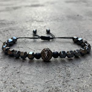 Bracelets porte-bonheur Lion Bracelet hommes mode hématite tressé macramé mat bijoux cadeau DropCharm Lars22