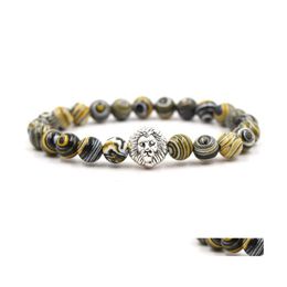 Bracelets à breloques Bracelet tête de lion perles de malachite bijoux de yoga Chakra Hjewelry livraison directe Dhalj