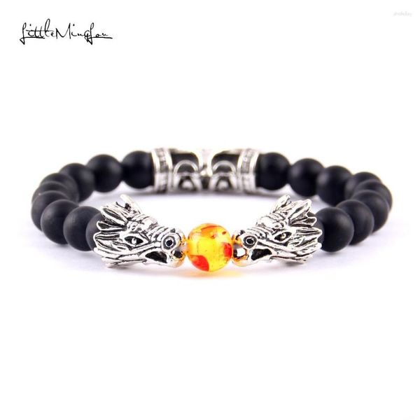 Bracelets de charme Little MingLou Ilver Couleur Double Tête de Dragon avec MaOnyx Charms Hommes Bracelet Pierre Naturelle Perles Bracelets Pour Femmes