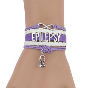 Bracelets porte-bonheur petit Minglou infini espoir épilepsie Bracelet sensibilisation en cuir Wrap hommes bracelets pour femmes bijoux goutte
